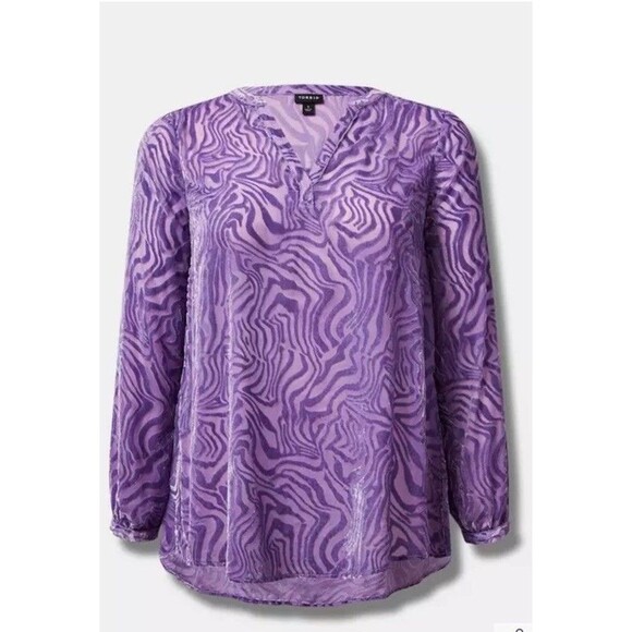 Torrid Purple Velvet Burnout Pullover Top Long Sleeve Blouse Sz 2 2X Fairy Goth - Picture 1 of 9